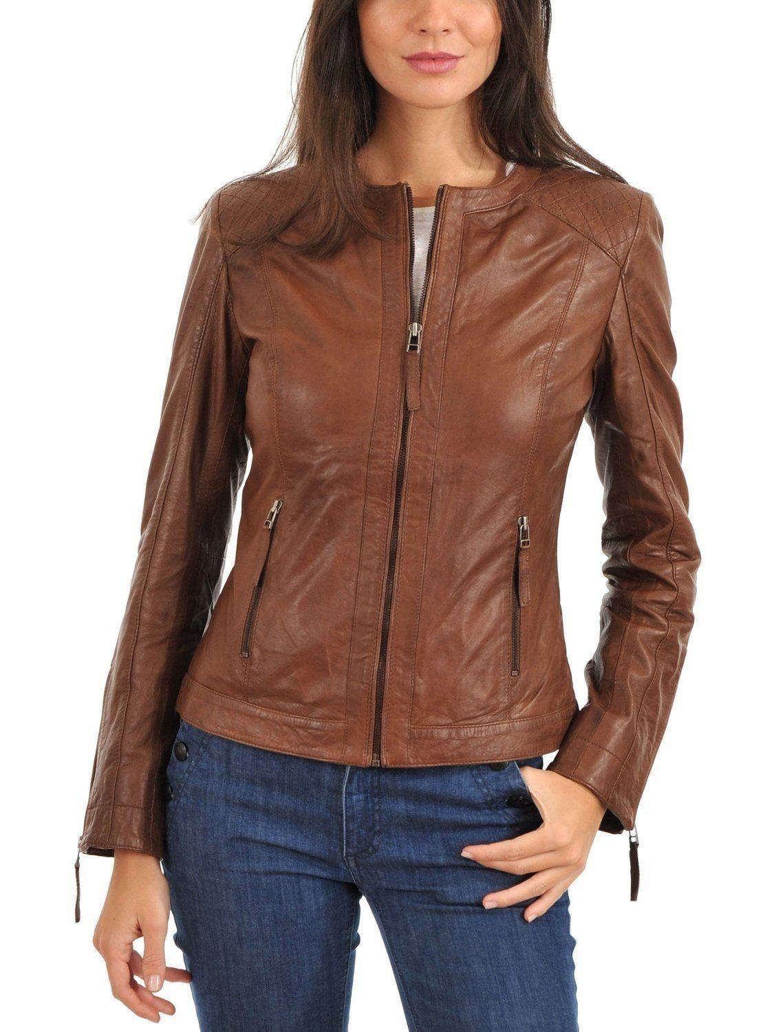 Women's Leather Jacket Handmade Motorcycle Solid Lambskin Leather Coat -35