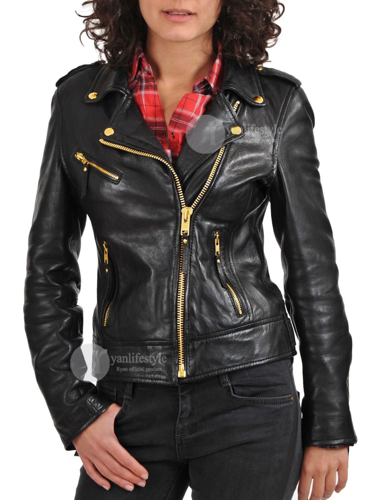 Women's Leather Jacket Handmade Motorcycle Solid Lambskin Leather Coat -36