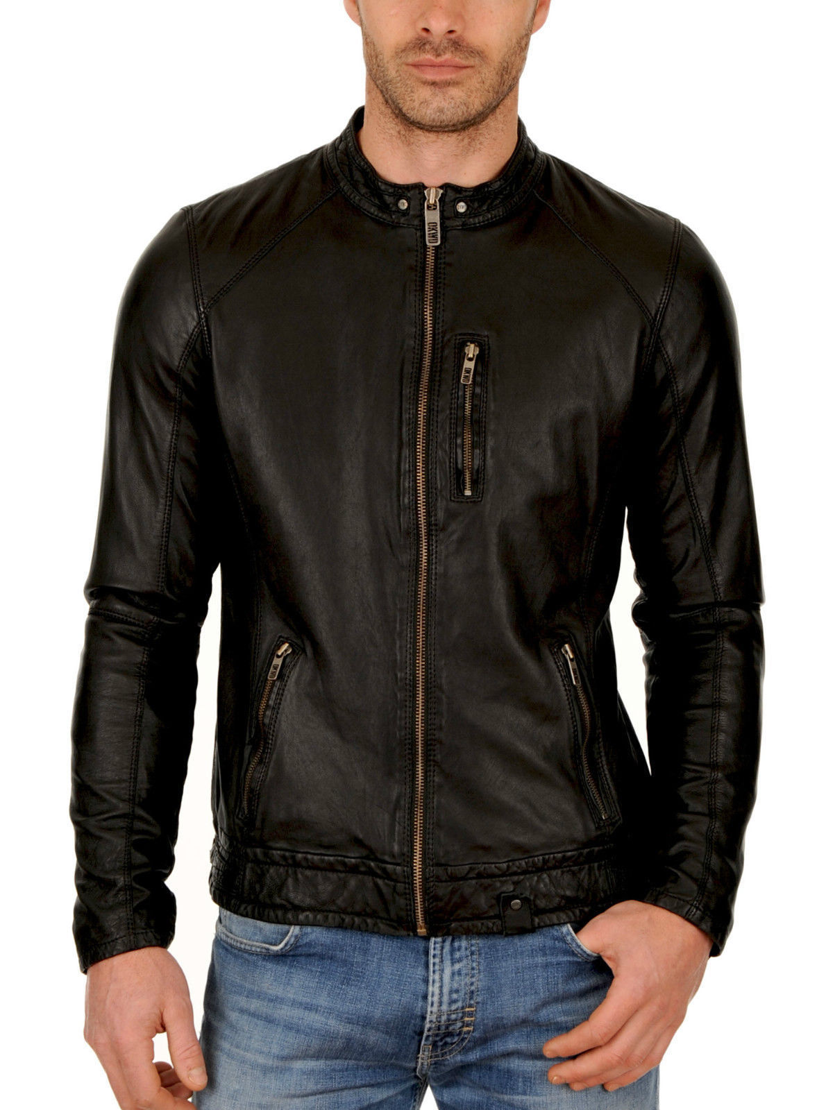 Men Leather Jacket Handmade Black Motorcycle Solid Lambskin Leather -43