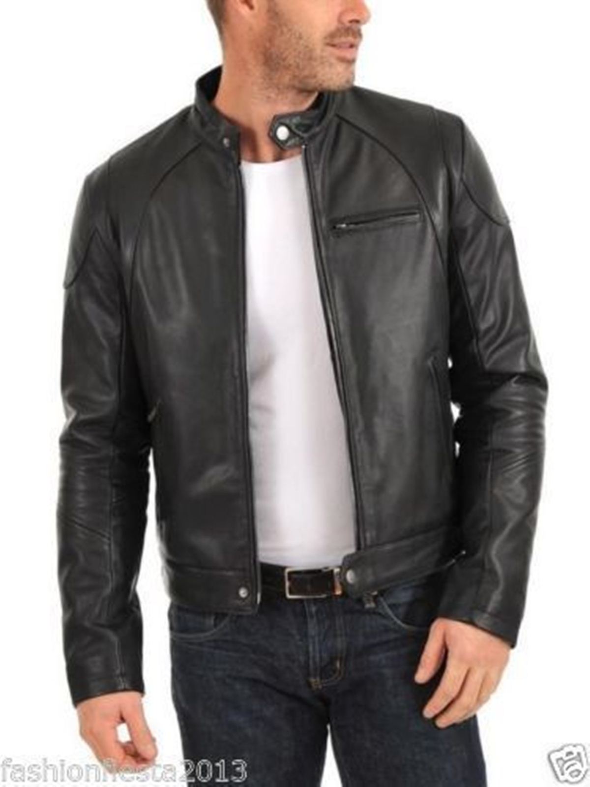 Men Leather Jacket Handmade Black Motorcycle Solid Lambskin Leather -67