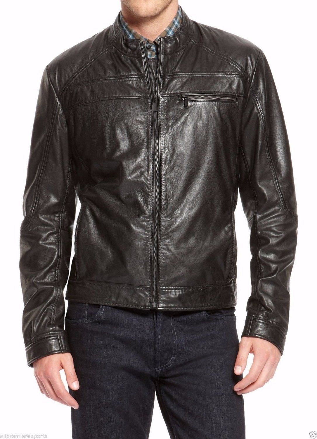Men Leather Jacket Handmade Back Motorcycle Solid Lambskin Leather -79