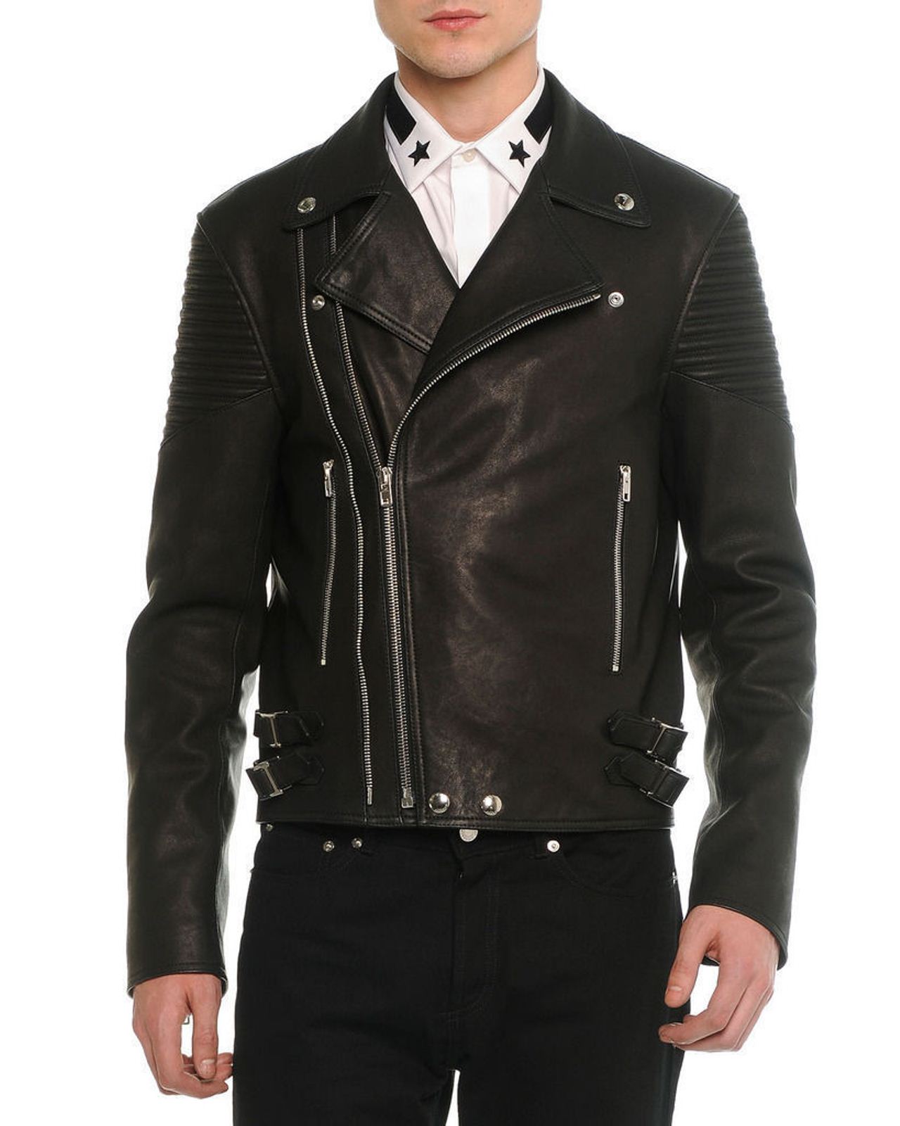 Men Leather Jacket Handmade Back Motorcycle Solid Lambskin Leather - 82