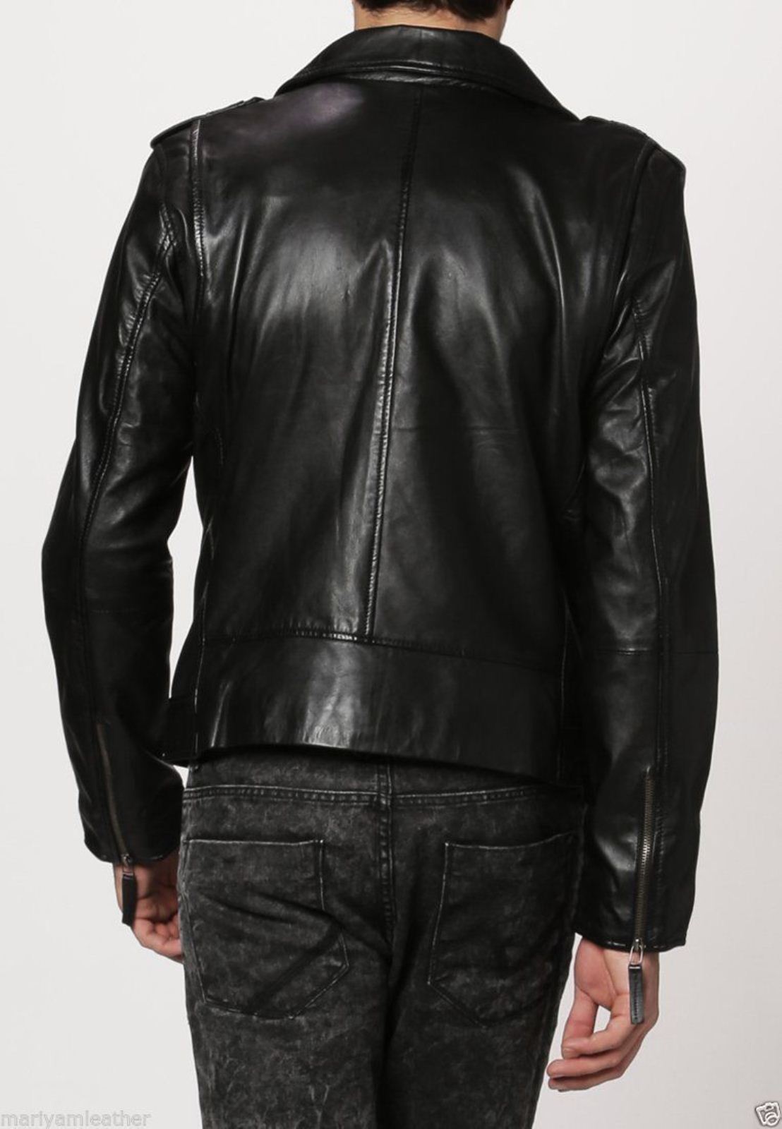 Men Leather Jacket Handmade Back Motorcycle Solid Lambskin Leather - 85 ...