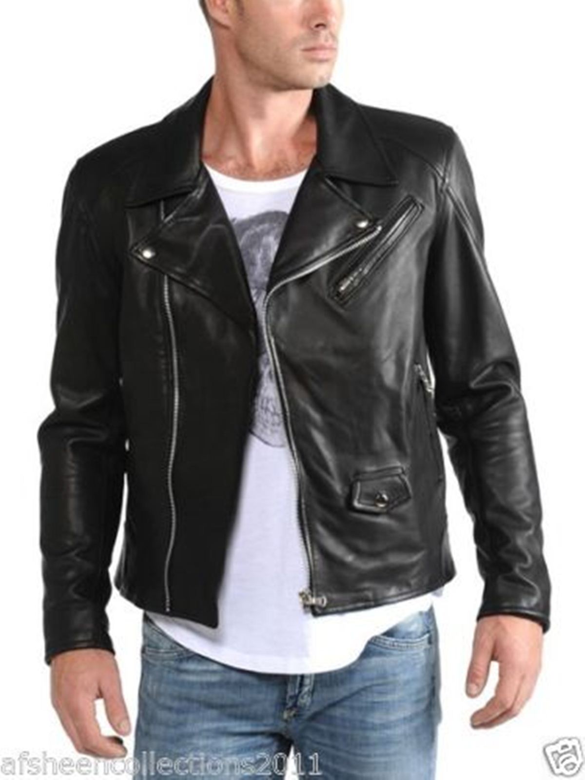 Men Leather Jacket Handmade Black Motorcycle Solid Lambskin Leather ...