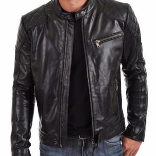 Men Leather Jacket Handmade Black Motorcycle Solid Lambskin Leather ...