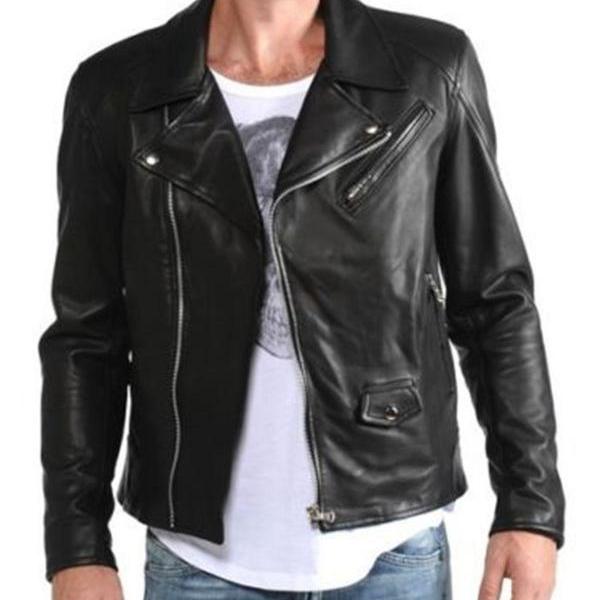 Men Leather Jacket Handmade Black Motorcycle Solid Lambskin Leather 100 On Luulla 6965