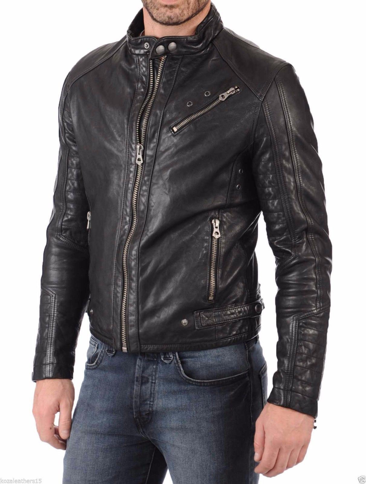 Men Leather Jacket Handmade Back Motorcycle Solid Lambskin Leather -71 ...