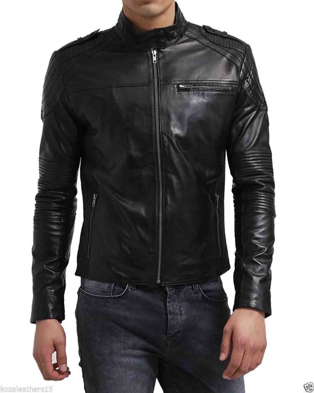 Men Leather Jacket Handmade Back Motorcycle Solid Lambskin Leather -74 ...