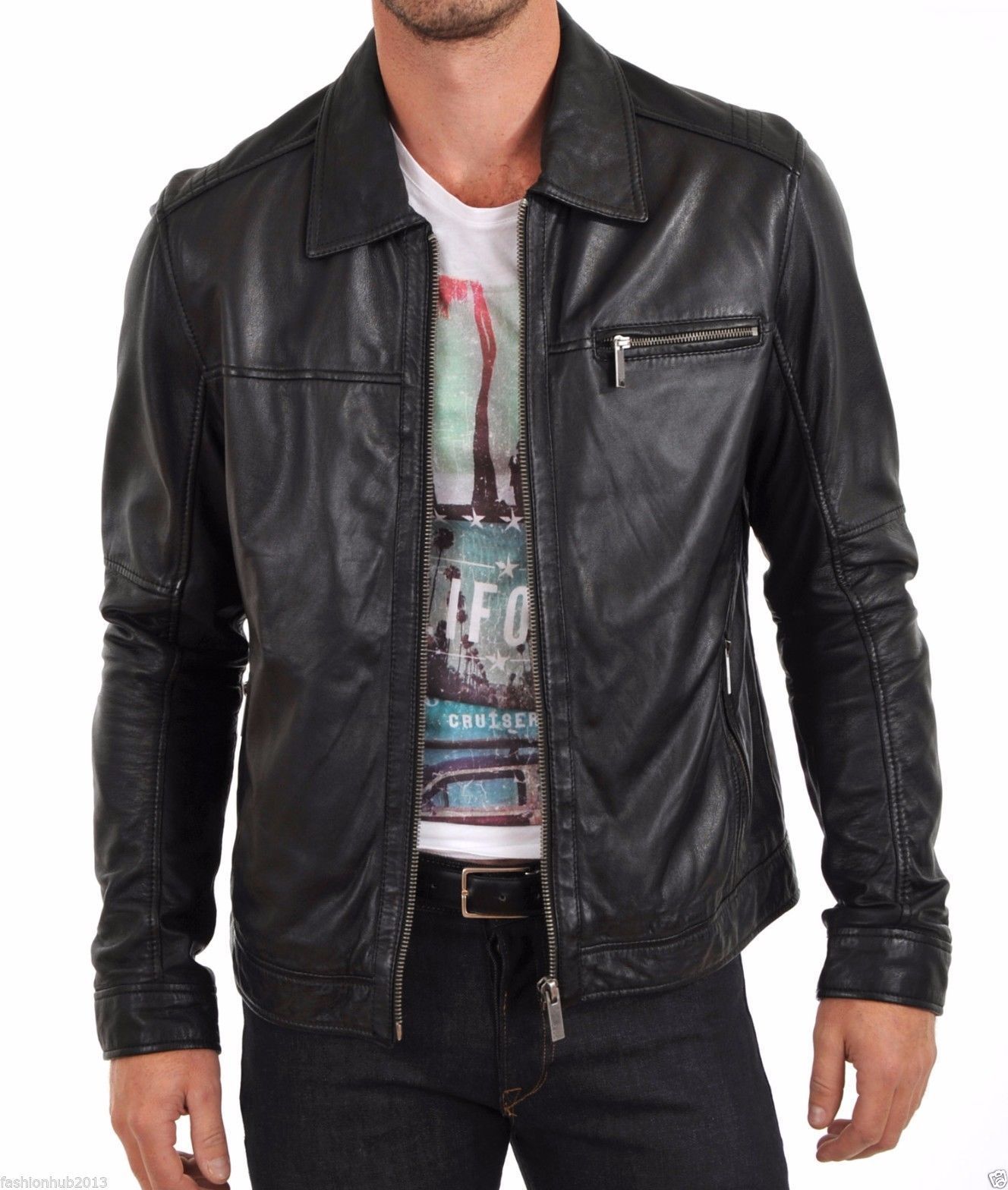 Men Leather Jacket Handmade Back Motorcycle Solid Lambskin Leather -77 ...