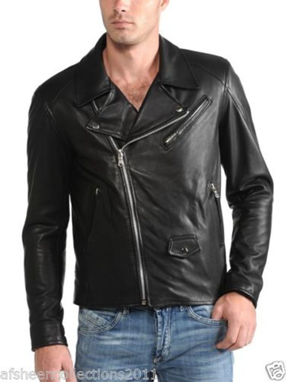 Men Leather Jacket Handmade Black Motorcycle Solid Lambskin Leather ...