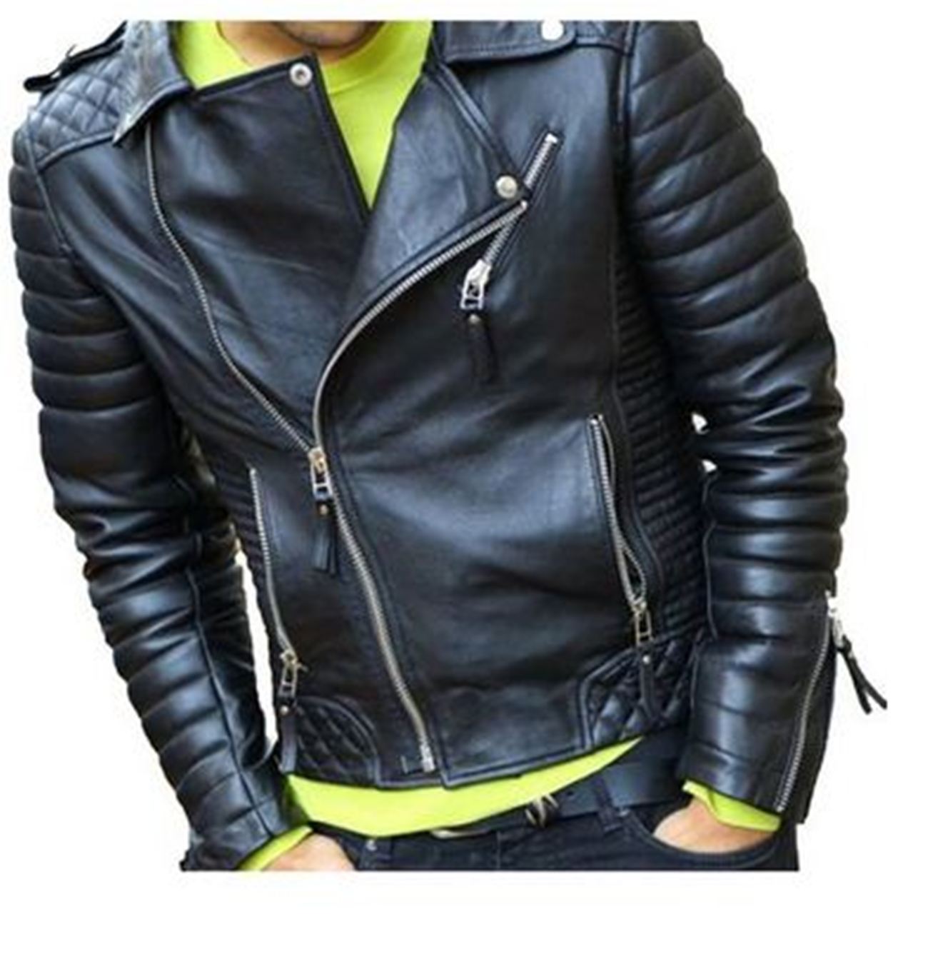 Men's Leather Jacket Handmade Black Motorcycle Solid Lambskin Leather 